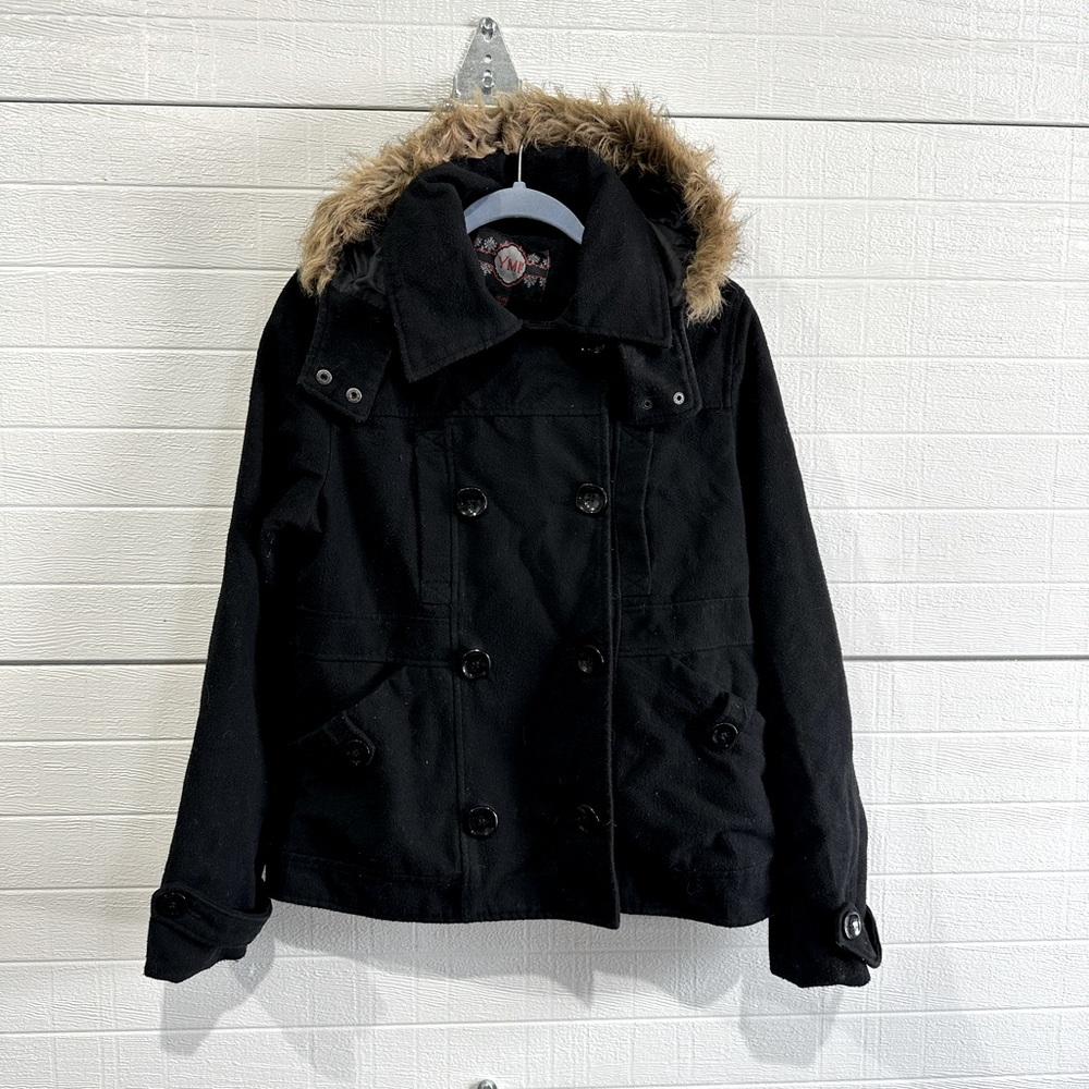 Black peacoat with removable hood